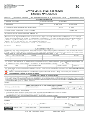 Colorado Motor Vehicle Salesperson License Application