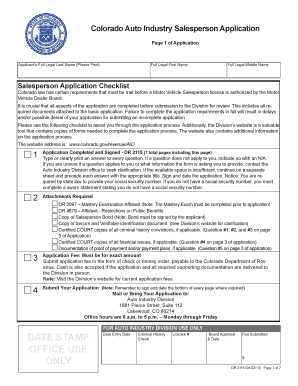 Colorado Auto Industry Salesperson Application