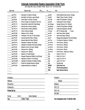 Colorado Automobile Dealers Association Order Form