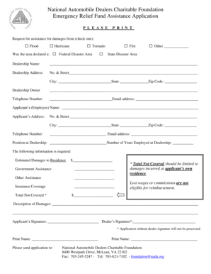 Emergency Relief Fund Assistance Application