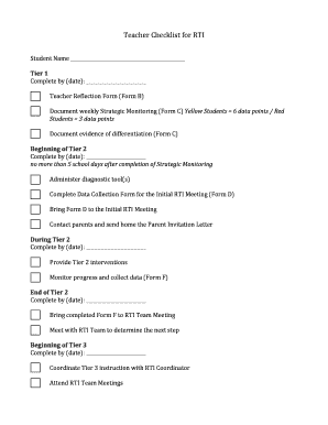 Teacher Checklist for RTI