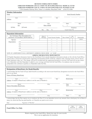 Asbestos Workers Local Union No. 80 Benefit Enrollment Form