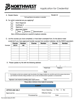 Northwest Community College Credential Application