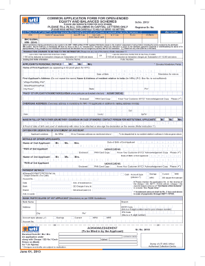 Common Application Form for Open-Ended Equity and Balanced Schemes