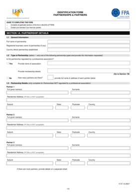 Identification Form for Partnerships and Partners