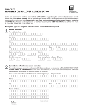 TIAA-CREF Transfer or Rollover Authorization Form