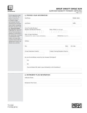 Group Annuity Single Sum Survivor Benefit Payment Form