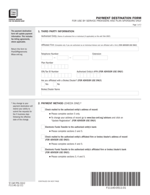 Payment Destination Form