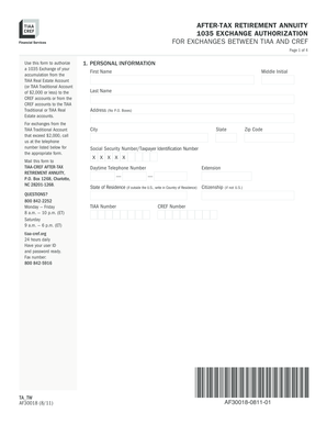 TIAA-CREF After-Tax Retirement Annuity 1035 Exchange Authorization