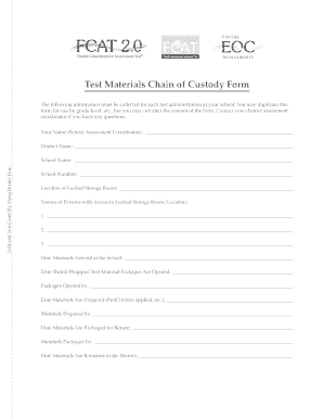 Test Materials Chain of Custody Form