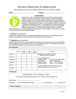 Backup Childcare Authorization Form