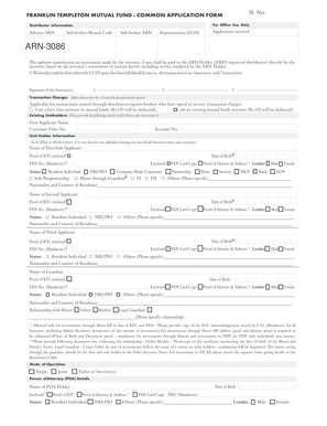 Franklin Templeton Mutual Fund Application Form