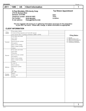 2011 US 1040 Tax Return Organizer