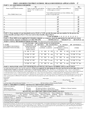 Free and Reduced Price School Meals Household Application