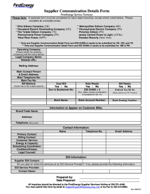 Supplier Communication Details Form - FirstEnergy