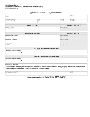 Pennsylvania Local Income Tax Withholding Form X-3022