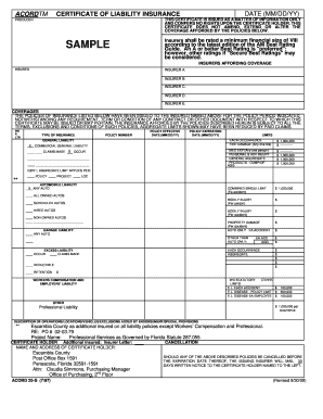 Certificate of Liability Insurance