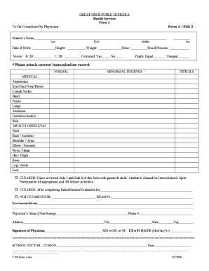 Student Medical Clearance Form