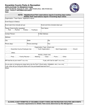 Escambia County Park Reservation Application
