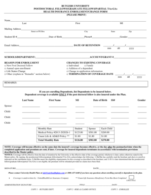 Rutgers University Health Insurance Enrollment Form