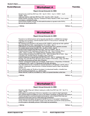 Student Income Worksheet