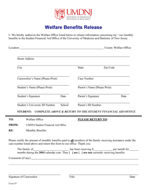 Welfare Benefits Release Form