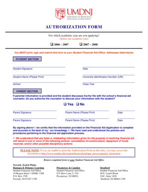 Student Financial Aid Authorization Form