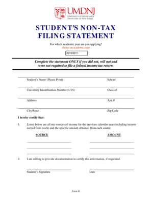 Student Non-Tax Filing Statement