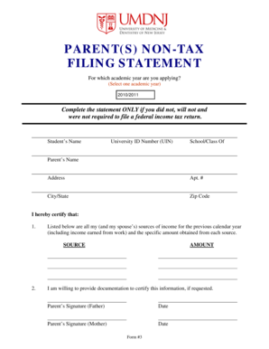 Parent Non-Tax Filing Statement