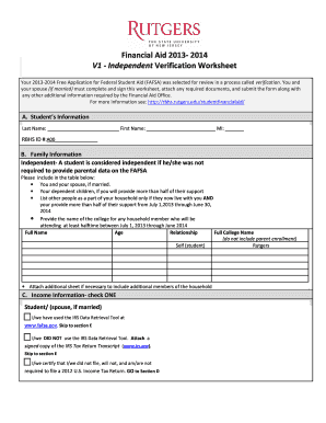 2013-2014 Independent Verification Worksheet