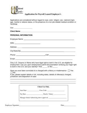 Payroll Leased Employee Application