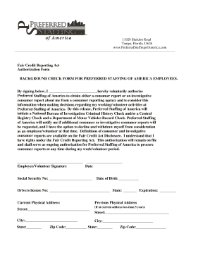 Intake report - Fair Credit Reporting Act Authorization Form BACKGROUND ...