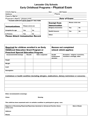 Early childhood programs – physical exam