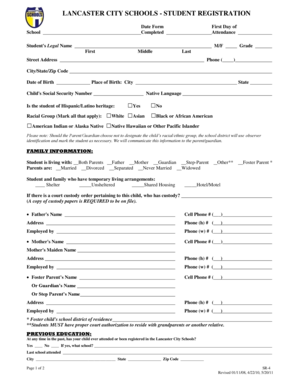 Lancaster City Schools Student Registration Form