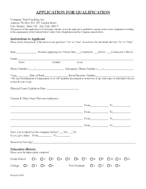 Truck Driver Application Form