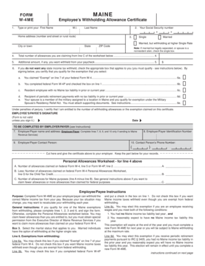 Maine W-4ME Employee’s Withholding Allowance Certificate