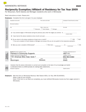 Minnesota Reciprocity Exemption Form MWR