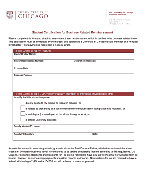 Student Certification for Business Related Reimbursement