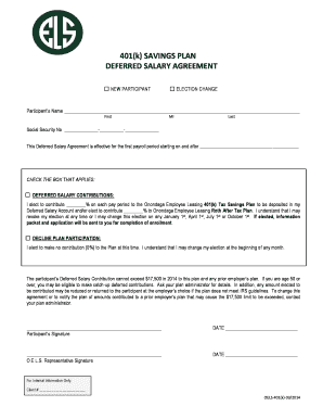 401(k) Savings Plan Deferred Salary Agreement