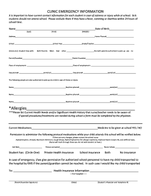 Clinic Emergency Information Form