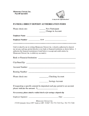 Payroll Direct Deposit Authorization Form