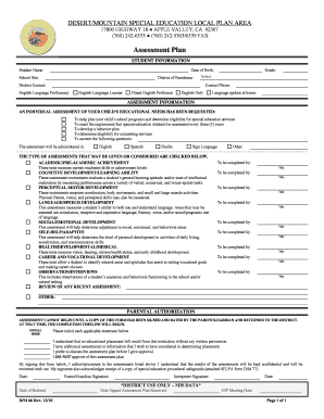Special Education Assessment Plan
