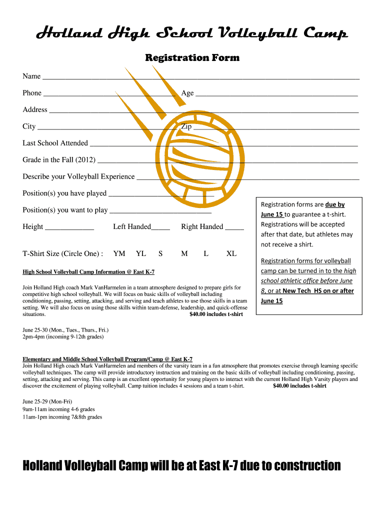 Volleyball Registration Form Template - Fill Online, Printable With Regard To Camp Registration Form Template Word