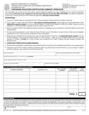Missouri Continuing Education Certification Summary