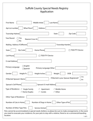 Suffolk County Special Needs Registry Application