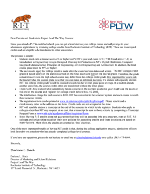 RIT College Credit Registration Form for PLTW Students