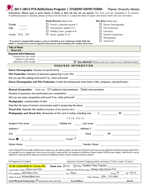 2011–2012 PTA Reflections Program Student Entry Form