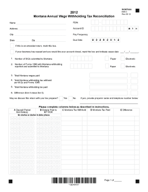 Montana Annual Wage Withholding Tax Reconciliation