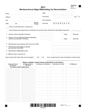 Montana Annual Wage Withholding Tax Reconciliation Form MW-3