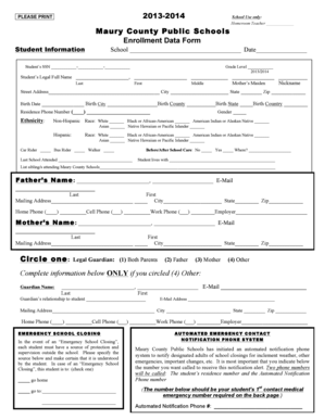 Maury County Public Schools Enrollment Data Form